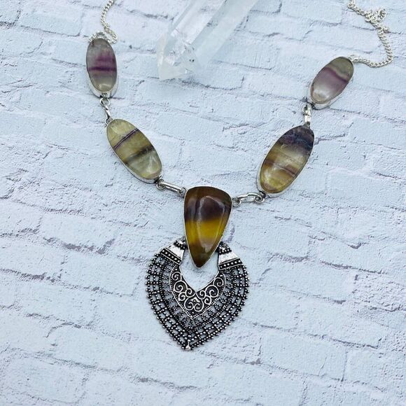 Fluorite Boho Sterling Silver Gemstone Handmade Necklace - Picture 1 of 4
